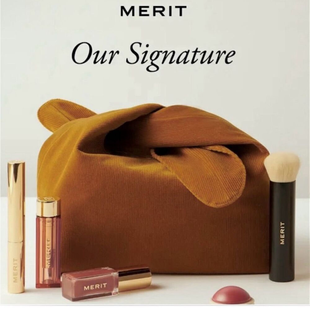 Merit Corduroy Cosmetics Bag Tie Pouch‎ Makeup Medium size NEW Mustard Brown